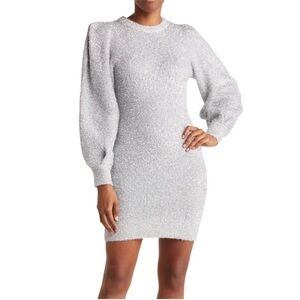 Ronny Kobo Metallic Tinsel Silver Knit Dress‎